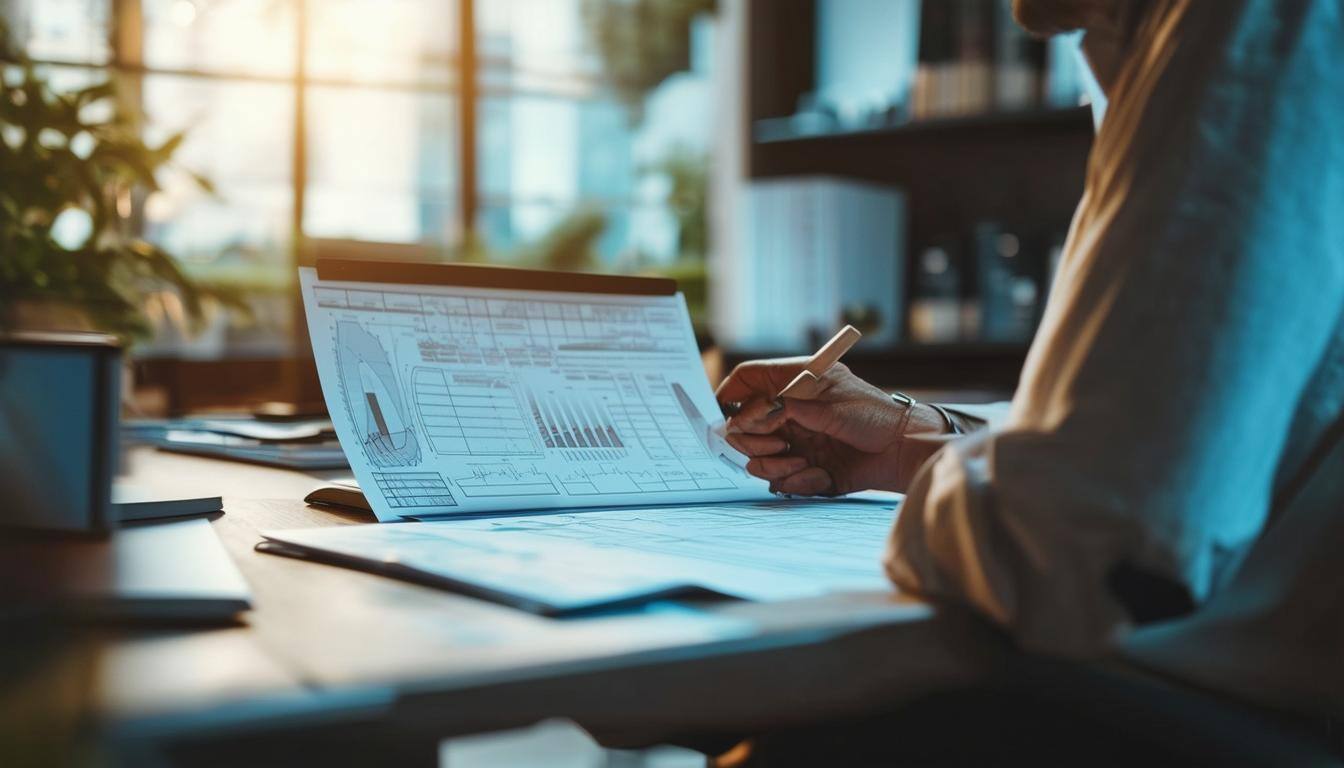 a person at a desk reviewing a business plan for tech upgrades